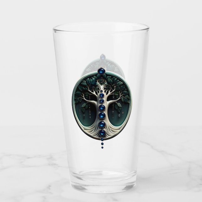 Harmonie im aquamarinen, Mystischer Baum des Leben Glas (Vorderseite)