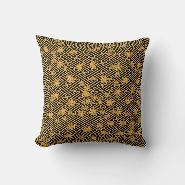 Harmonie in Gold: Sayagata Maple-Blätter Kissen (Vorderseite)