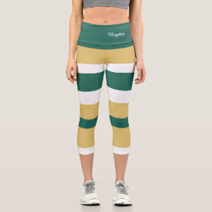 Harmonie-Streifen-Linien Grün Gold Weiß Capri Leggings