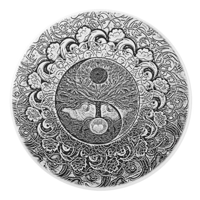 Harmonie und Gleichgewicht Silver Yin Yang Keramikknauf (Vorderseite)