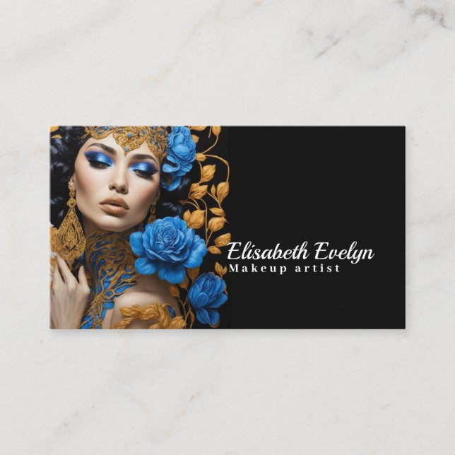 Harmonie von Blau und Gold Florals über eine liebl Visitenkarte (Vorderseite)
