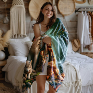 Harmonie zwischen Indianern und Wölfen in der Natu Fleecedecke