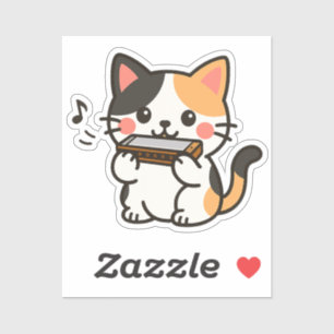 Harmonika Calico Katze Cartoon Aufkleber