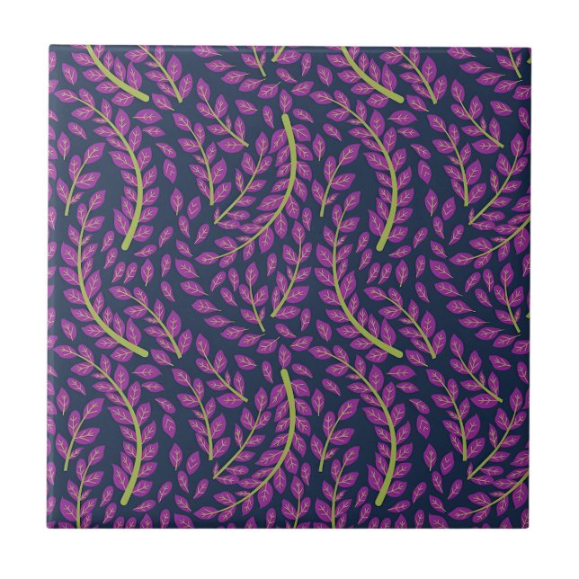 Harmonious Botanical Art on Dark Blue Background Fliese (Vorderseite)