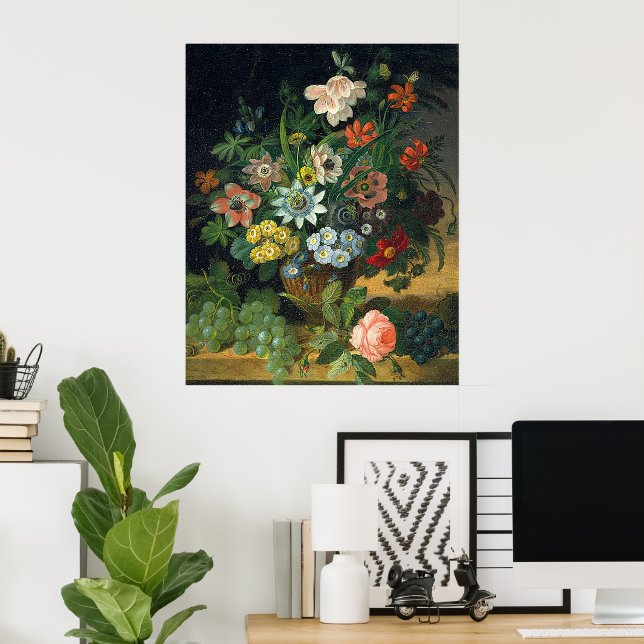 Harmonische Blume, Obst, Schmetterlinge Poster (Heimbüro)