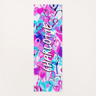 Harmonische Freude: Blau und Rosa Graffiti-Herzen Yogamatte