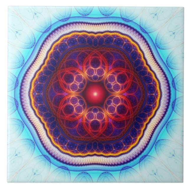Harmonisches Fraktal Rosa Mandala Fliese (Vorderseite)