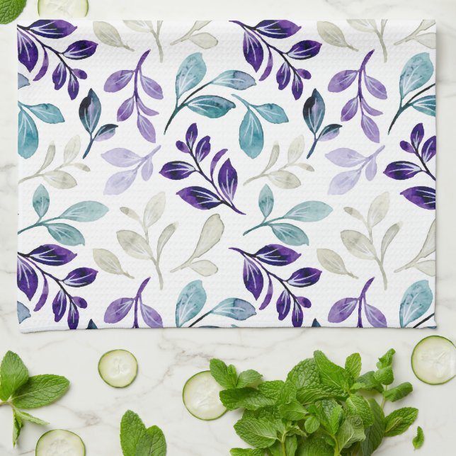  Harmonisches Wasserfarben-Blatt-Design  Geschirrtuch (Gefaltet)