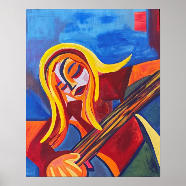 "Harmony" Abstrakte Art Girl mit Gitarre Poster (Vorne)