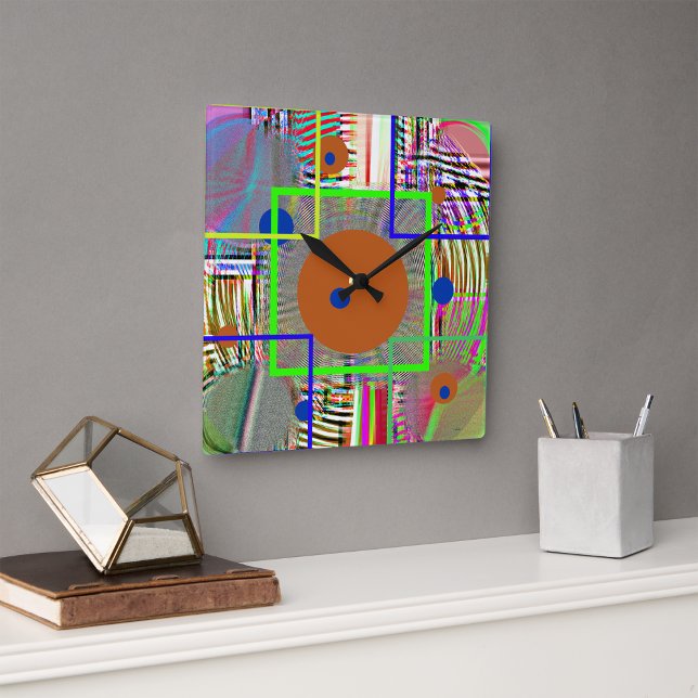 Harmony Geometry — Vibrant Folk-Art Watercolor  Quadratische Wanduhr (Von Creator hochgeladen)