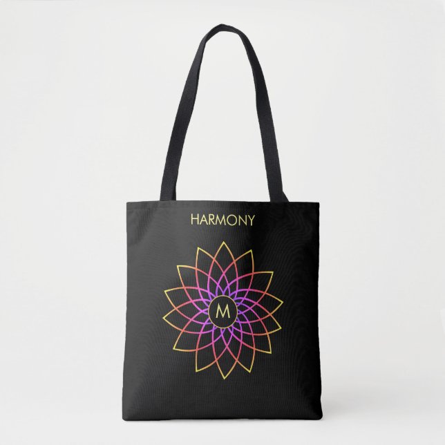 Harmony Multicolored Mandala auf der Black Tote Ba Tasche (Vorderseite)