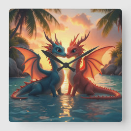 Harmony of Elements: Loving Dragons and a Sea Suns Quadratische Wanduhr