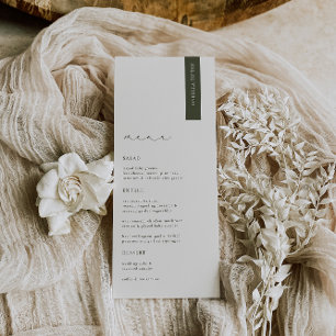 HARMONY Olive Green Moderne Hochzeitsszene Platzka Menükarte