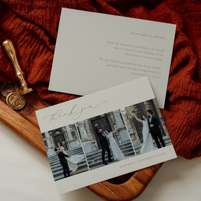 HARMONY Sage Green Minimalistisch 3 Foto Hochzeit Dankeskarte (Von Creator hochgeladen)