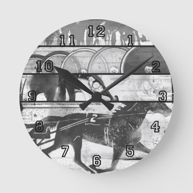 Harness Racing Grunge Runde Wanduhr (Vorderseite)