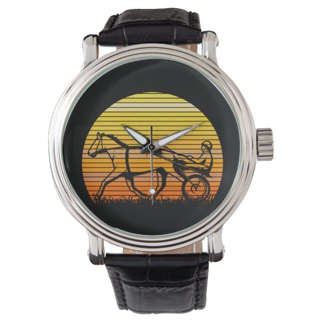 Harness Racing Race Horse Sunset Silhouette Armbanduhr (Vorderseite)