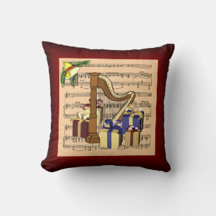 Harp & Christmas Geschenke ~ Sheet Music Backgroun Kissen