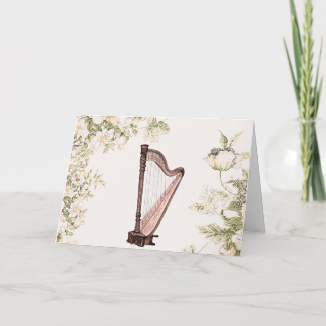Harp & Flowers Greeting Card Karte (Vorderseite)