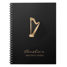 Harp Gold Black Elegant Script Music Teacher Notizblock