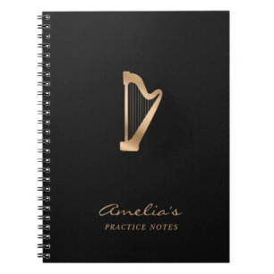 Harp Gold Black Elegant Script Music Teacher Notizblock