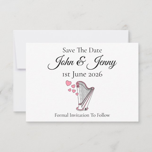 Harp Harpist Musician Wedding Save the Date (Vorderseite)