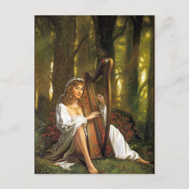 Harp Lady Postcard | Bezaubernde Frau mit Harp Postkarte (Vorderseite)