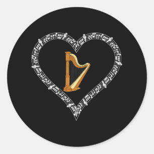 Harp Music Player Musical Notes Liebe Herz Runder Aufkleber