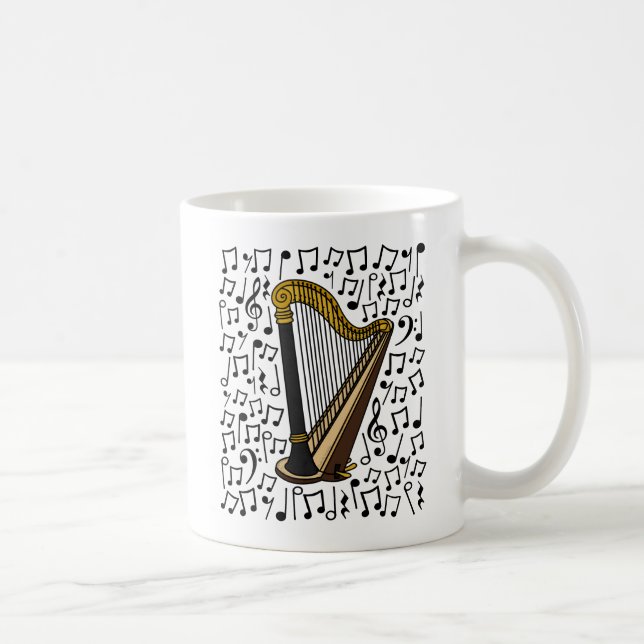Harp Musical Notes, Harpist String Musician Kaffeetasse (Rechts)