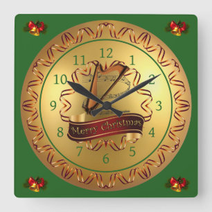 Harp Musical Scroll "Merry Christmas" Quadratische Wanduhr