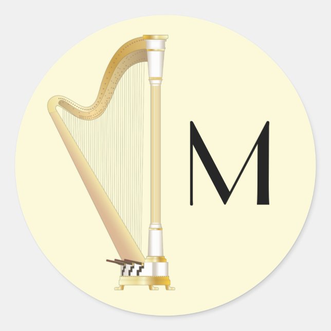 Harp Musician Music Teacher Runder Aufkleber (Vorderseite)