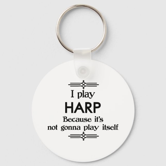 Harp - Play Itself Funny Deko Music Schlüsselanhänger (Vorderseite)