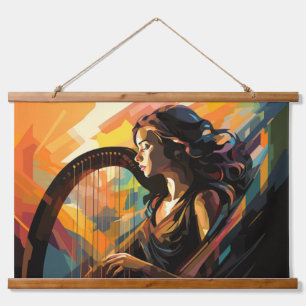Harp Player Music Malerei Abstrakte Art Decke Wandteppich Mit Holzrahmen
