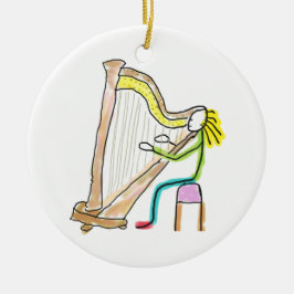 Harp Playing Stickman Keramik Ornament