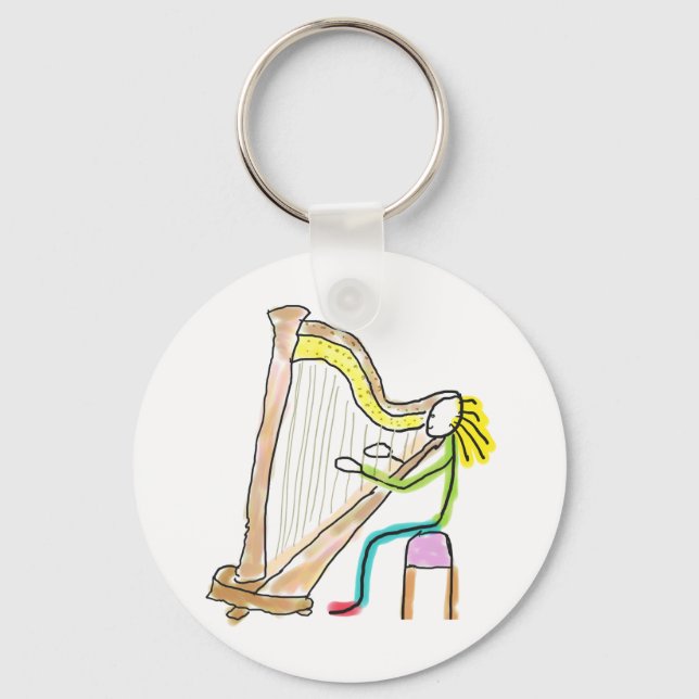 Harp Playing Stickman Schlüsselanhänger (Vorderseite)