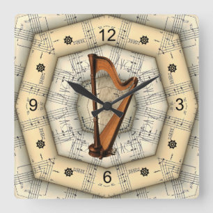 Harp ~ Strange Musical Design ~ Unique ~ Quadratische Wanduhr
