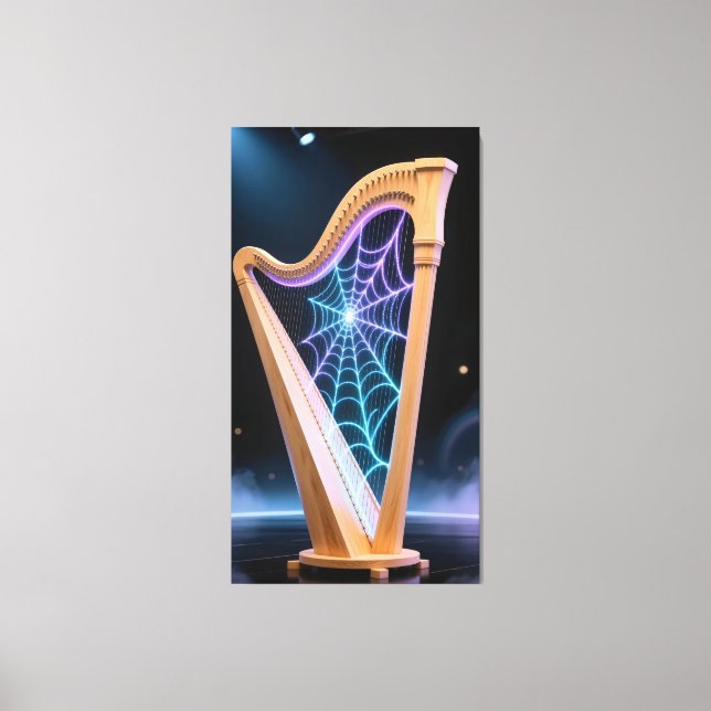harp strings transform into a shimmering spiderweb leinwanddruck (Vorderseite)