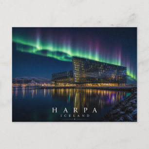 Harpa Konzerthalle Reykjavík Islandien Polarlicht Postkarte