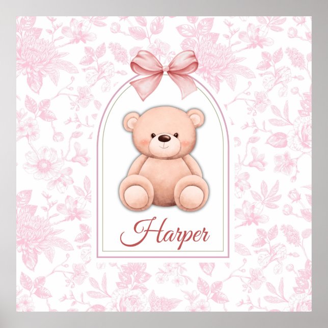 Harper | Benutzerdefiniertes rosa Teddy-Bär-Kinder Poster (Vorne)
