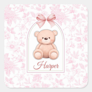Harper Benutzerdefiniertes rosa Teddy-Bär-Kinder Quadratischer Aufkleber