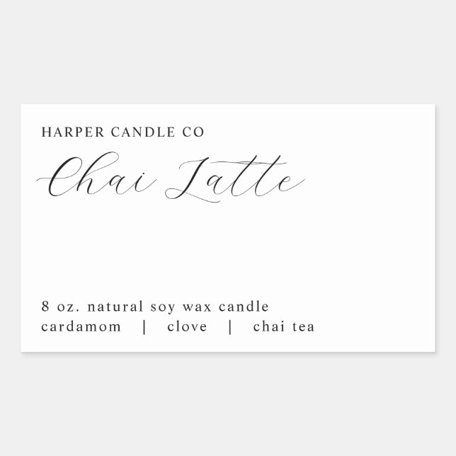 Harper Chai Latte Style Matte Candle Label Rechteckiger Aufkleber (Vorderseite)