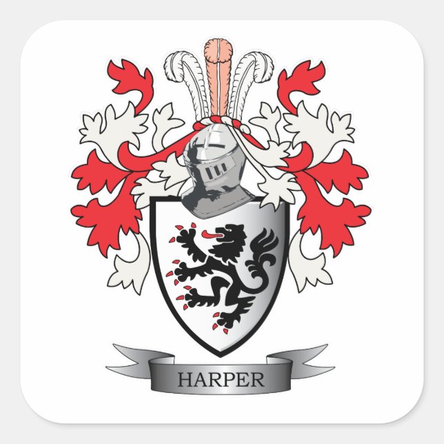 Harper-Familienwappen-Wappen Quadratischer Aufkleber (Vorderseite)