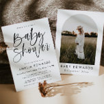 HARPER Moderne Babydusche Einladung<br><div class="desc">Diese moderne Babydusche lädt mit einem wunderschönen Kalligraphie-Schriftart einer Rückseite mit der Möglichkeit, Ihr eigenes Foto hinzuzufügen. Editieren Sie alle Farben, um diese moderne minimalistische Baby Dusche Einladung zu machen, um Ihren persönlichen Stil Event-Anforderungen anzupassen!</div>