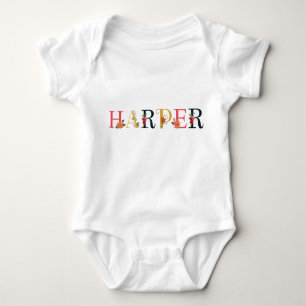 HARPER Name Kunst mit bestickten Blume Baby Strampler