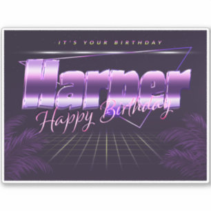 Harper prénom nom autocollant rétro lilas annivers