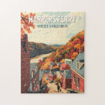Harpers Ferry West Virginia Reiseplan Vintag<br><div class="desc">Harpers Ferry Retro Vektor Reise Design. Harpers Ferry ist eine Stadt in West Virginia. Die Wege führen durch den National Historical Park Harpers Ferry,  der aus Gebäude des 19. Jahrhunderts besteht.</div>