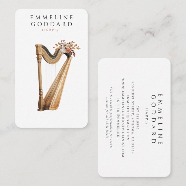 Harpist Harp Musician Teacher Visitenkarte (Vorne/Hinten)