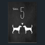 Harrier Dog Silhouetten Hochzeitsempfang Tischnummer<br><div class="desc">Harrier Braut und Bräutigam Silhouetten mit Herz. Eine Hochzeitskarte im Chalkboard-Stil für Harrier-Liebhaber. Jede Karte muss nummeriert und separat in den Warenkorb aufgenommen werden. Besuchen Sie Jenn's Doodle World für noch mehr Hunde züchten Tischkarten und Harrier themed Hochzeitsplanungsprodukte.</div>