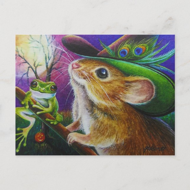 Harriet Halloween Hexenmousfrog Wasserfarbenkunst Postkarte (Vorderseite)