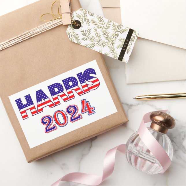 Harris 2024 Präsident Demokrat USA Flag Text Rechteckiger Aufkleber (Schenken)