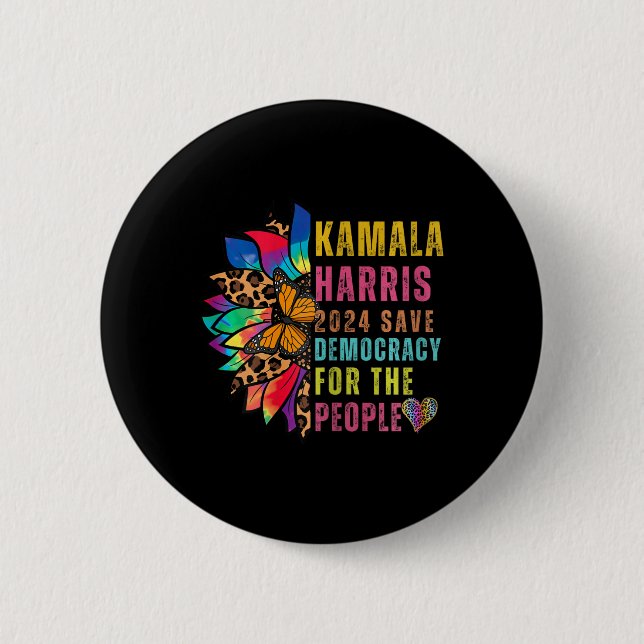 Harris 2024 Rettete Demokratie für das Volk Sunflo Button (Vorderseite)